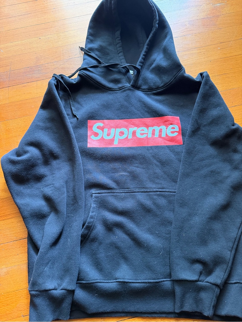 Supreme Black Hoodie with Red Box Logo and White Text